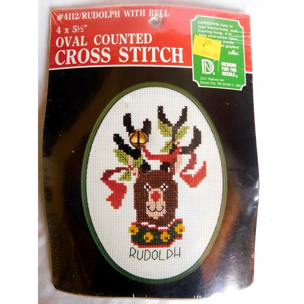 Designs for the Needle 4112 Rudolph with Bell Counted Cross Stitch Kit 1987